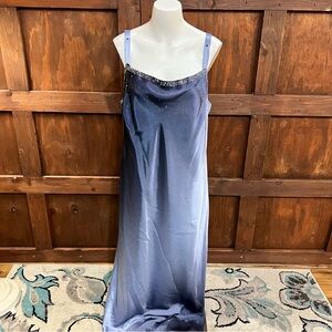 Onyx Nite Blue Satin Chemise with Embellishments